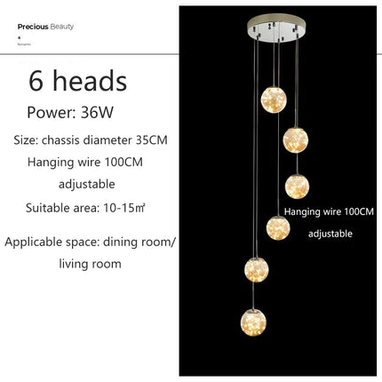 Lustre spirale moderne avec LED et boule de cristal — LZ4X9P