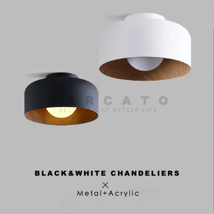 Plafonnier LED rond effet bois noyer style nordique pour salon et chambre — LZ4X9P