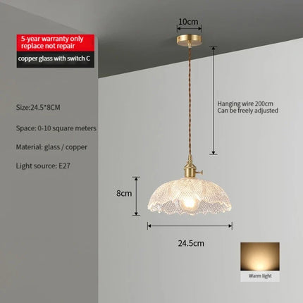Suspension vintage en verre, bois de noyer et laiton — LZ4D7XQ