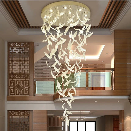 Lustre plume LED moderne en acier inoxydable et cristal — LZ4P9XQ