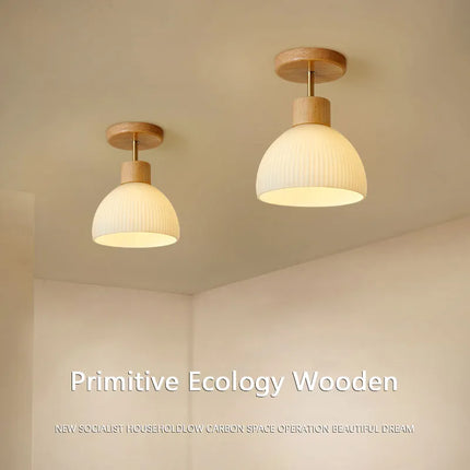Plafonnier LED en bois et verre pour couloir et balcon style nordique — LZ4X9P2