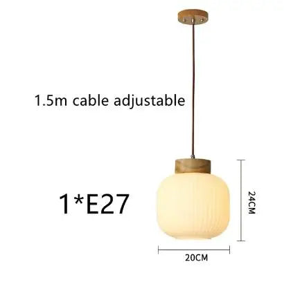 Suspension en verre blanc style japonais avec bois pour salon et salle à manger — LZ4X9T1