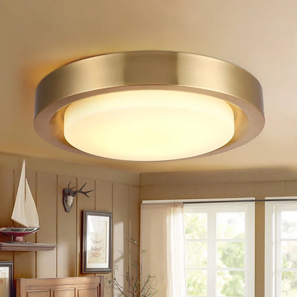 Plafonnier rond en cuivre avec abat-jour en verre moderne — LZ4G7M9