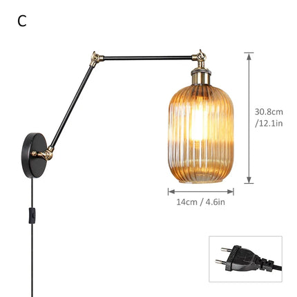 Applique murale LED nordique en verre avec longue perche et interrupteur — LZ4X9QJ