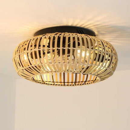 Plafonnier ventilateur silencieux en bambou avec lumière et télécommande — LZ4X9P