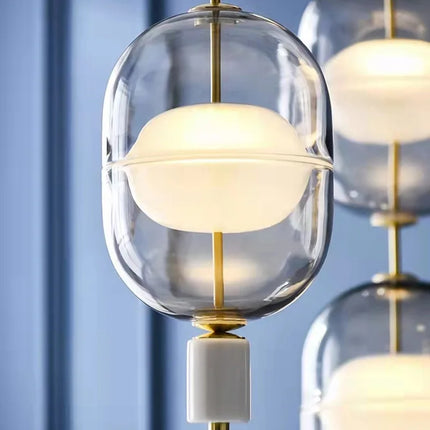 Suspension nordique en verre marbré et métal doré — LZ4X9T