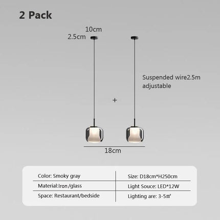 Suspension LED à trois têtes en verre gris fumé moderne — LZ4X9P