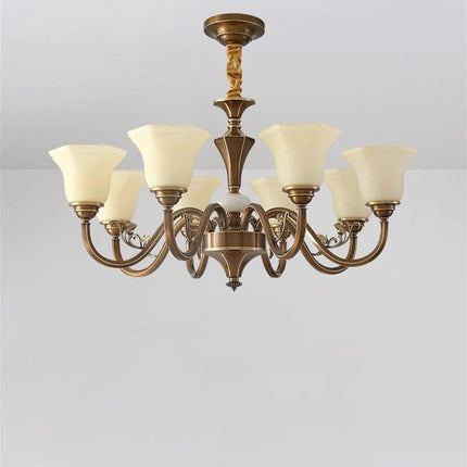 Lustre vintage en cuivre avec abat-jour en verre dépoli — LZ4X9Q2
