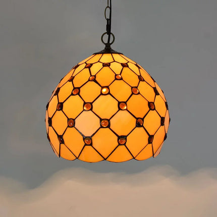Lustre suspension en verre coloré style Tiffany européen rétro — LZ4G7X2