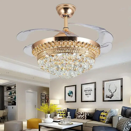 Lustre ventilateur chromé avec cristaux et lumière LED changeante — LZ4QJ7