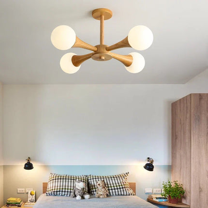 Lustre suspension en rondins bois massif style japonais nordique — LZ4X9T2
