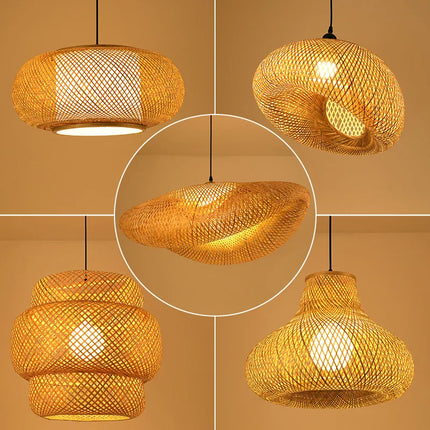 Lustre suspension style chinois fait main en bambou tressé vintage — LZ4Q9X