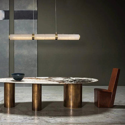 Lustre LED moderne en cuivre et marbre design zigzag pour salon — LZ4X9P2