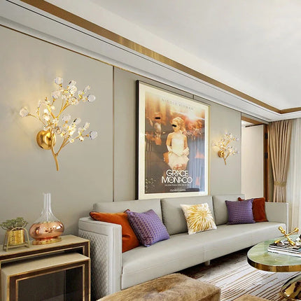 Applique murale romantique en cristal transparent et métal doré — LZ4Q7M9