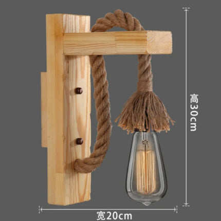 Applique murale industrielle en bois, métal et corde de chanvre pour escalier et porche — LZ4X9T