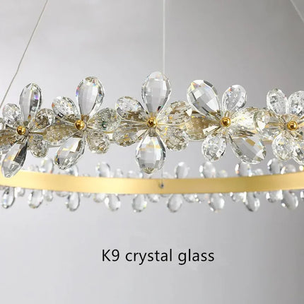 Lustre suspension nordique en cristal K9 avec anneau pétales LED — LZ4X9T