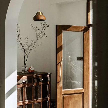 Suspension Wabi-sabi en bois de noyer et laiton style japonais pour chambre — LZ4X9M