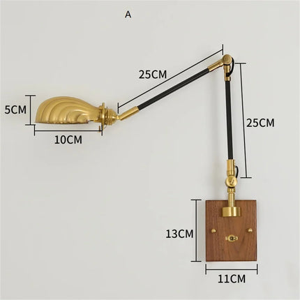 Applique murale vintage réglable en cuivre et bois pour intérieur — LZ4G7XQ