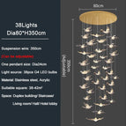 38 lumières / Lustre doré / Lumière chaude NON variable
