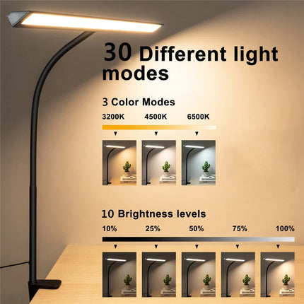 Lampe de bureau LED pliable à clip avec protection oculaire, 3 modes, 10 intensités — LZ4X9T1