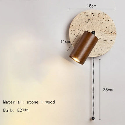 Applique murale moderne en bois et pierre naturelle avec interrupteur intégré — LZ4X9T2