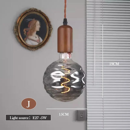 Lustre rétro en verre d'art avec bois massif pour intérieur — LZ4X9P