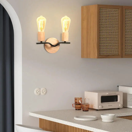 Applique murale double tête en bois et fer style loft — LZ4X9P2