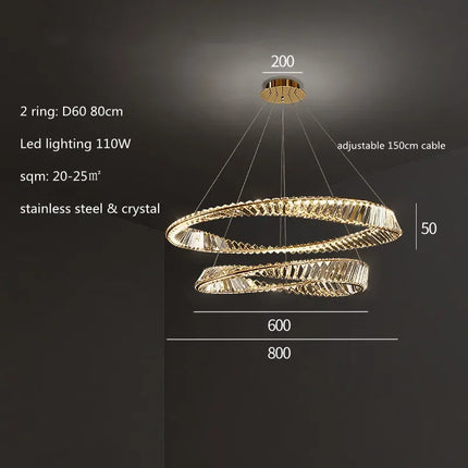 Lustre LED dimmable luxe en cristal K9 anneau irrégulier doré — LZ4X9P