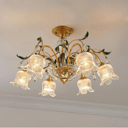 Lustre en verre à motifs floraux style méditerranéen — LZ4G7XQ