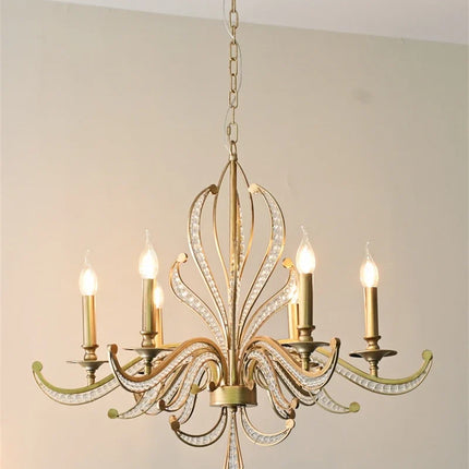 Lustre en métal doré antique orné de cristaux — LZ4X9P2