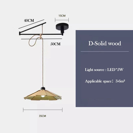 lustre en bois de noyer rétractable à bras pivotant moderne