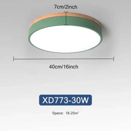 Rond 7 couleurs nordique LED plafonniers pour salon chambre plafonniers en bois 3 lumières couleur réglable couloir balcon