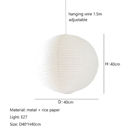 Lustre rond LED en papier de riz style nordique Wabi Sabi — LZ4X7M