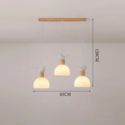 Lustre suspendu LED en bois avec abat-jour en verre blanc — LZ4P9XJ2