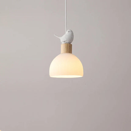 Lustre suspendu LED en bois avec abat-jour en verre blanc — LZ4P9XJ2