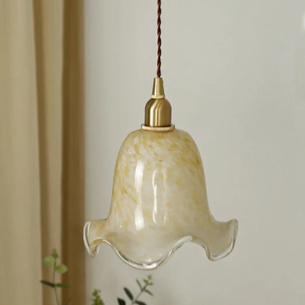 Suspension LED rétro en laiton et verre à motif floral minimaliste — LZ4X9J