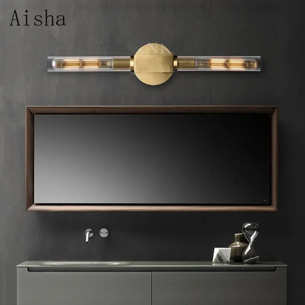 Applique murale rétro double tête en verre rayé minimaliste — LZ4X7Q