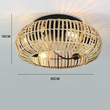 Plafonnier ventilateur silencieux en bambou avec lumière et télécommande — LZ4X9P
