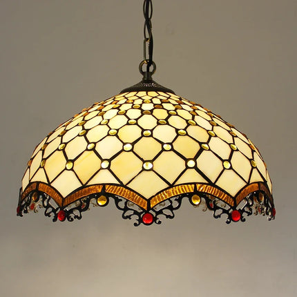 Suspension lustre baroque style Tiffany perle vitrail bleu marron 16" — LZ4X9P2