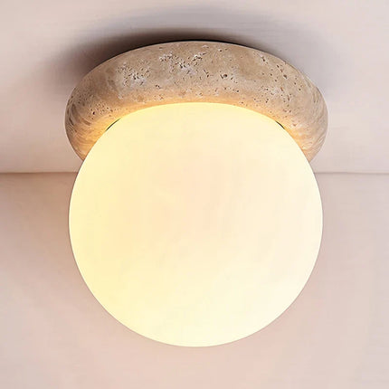 Plafonnier LED style wabi sabi en travertin, déco industrielle japonaise — LZ4X9P