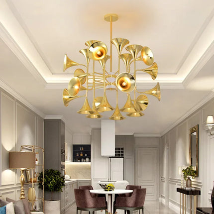 Lustre trompette doré multi-têtes au design moderne — LZ4X9Q