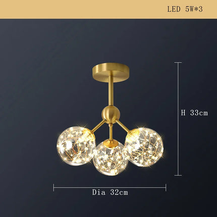 Lustre minimaliste en cuivre avec abat-jour étoile LED — LZ4X9T2