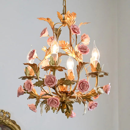 Lustre LED floral en céramique cuivre rose pour intérieur — LZ4XJ9