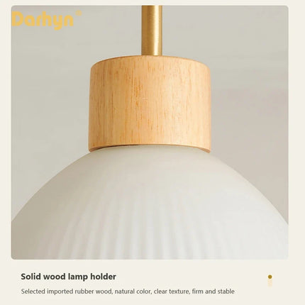 Lustre en bois avec abat-jour en verre simple — LZ4X9T