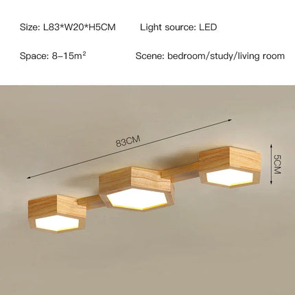 plafonnier en bois design moderne hexagonal avec éclairage LED