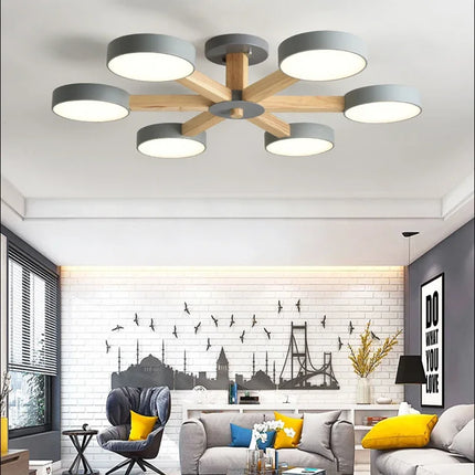 Suspension en bois moderne à 3, 6 ou 8 lumières LED pour salon et chambre — LZ4D9X