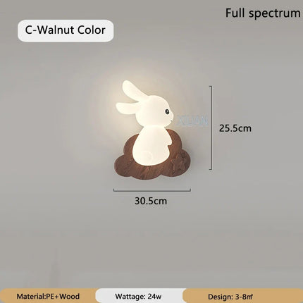 Lampe de chevet japonaise wabi-sabi avec base en bois et motif lapin — LZ4X9P2
