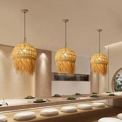 Lustre suspension en bambou tissé pour ambiance zen — LZ4X9QJ2