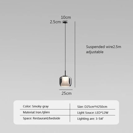 Suspension LED à trois têtes en verre gris fumé moderne — LZ4X9P