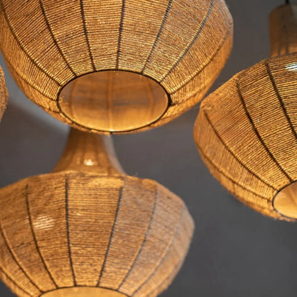 lustre en corde de chanvre tissé à la main style wabi sabi